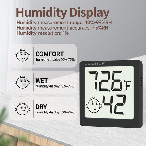 LEOALF mini humidity meter back cover button allows easy °F/°C switch