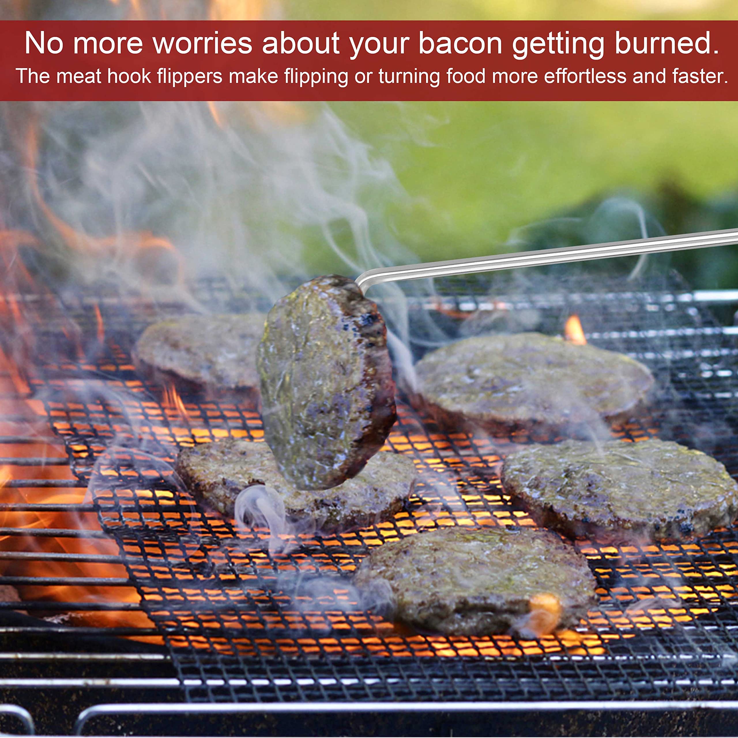 Leonyo heavy-duty meat flippers lift heavy foods without bending.