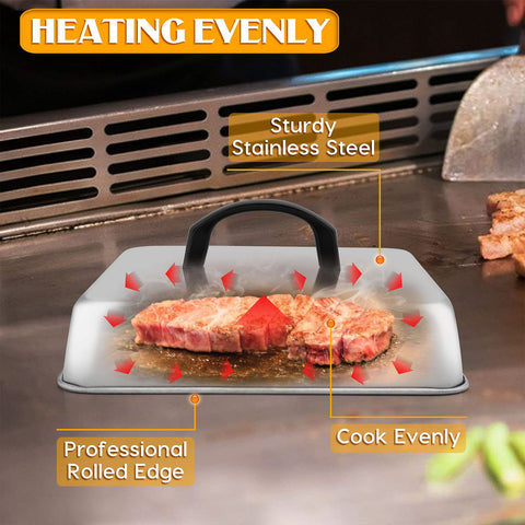 Leonyo stainless steel griddle dome with ergonomic handle for safe lifting