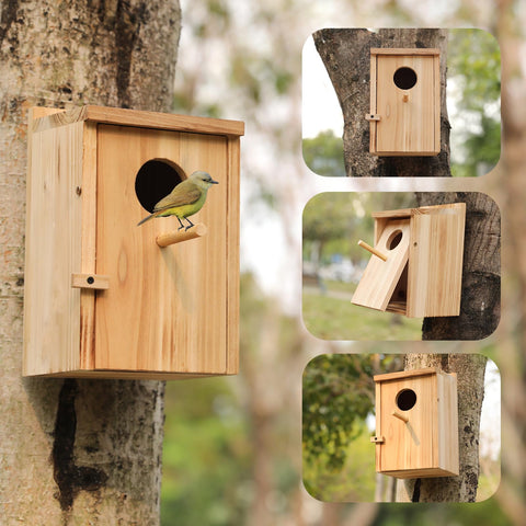 LEOSYY chickadee birdhouse interior grooves act as a small ladder