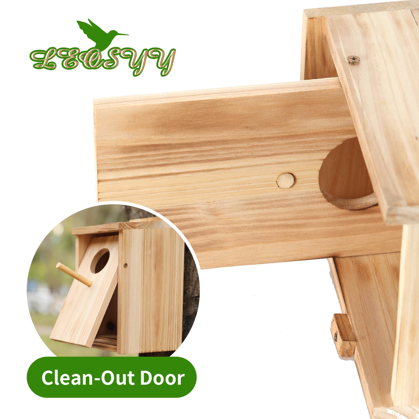 LEOSYY tree swallow birdhouse on fence shows quick setup