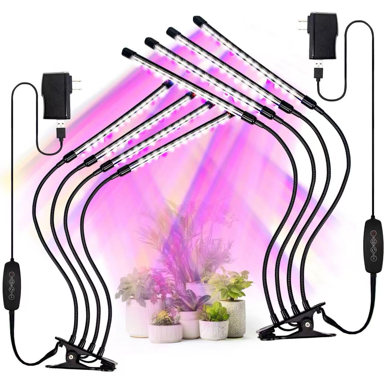 LEOTER grow light four-head clip setup provides flexible coverage for multiple plants