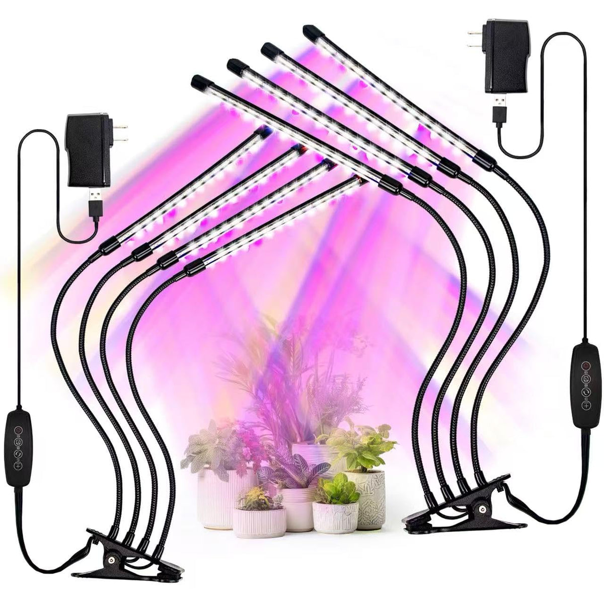 LEOTER grow light four-head clip setup provides flexible coverage for multiple plants