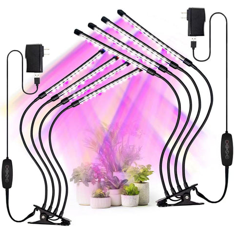 LEOTER grow light four-head clip setup provides flexible coverage for multiple plants