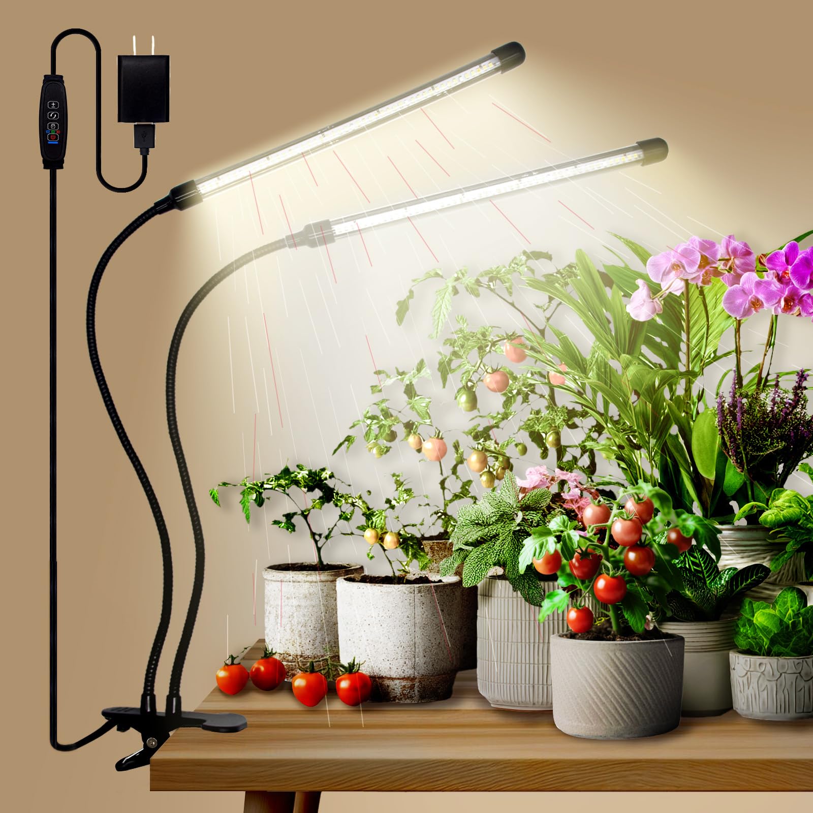 LEOTER two-head clip grow light for versatile indoor plant illumination