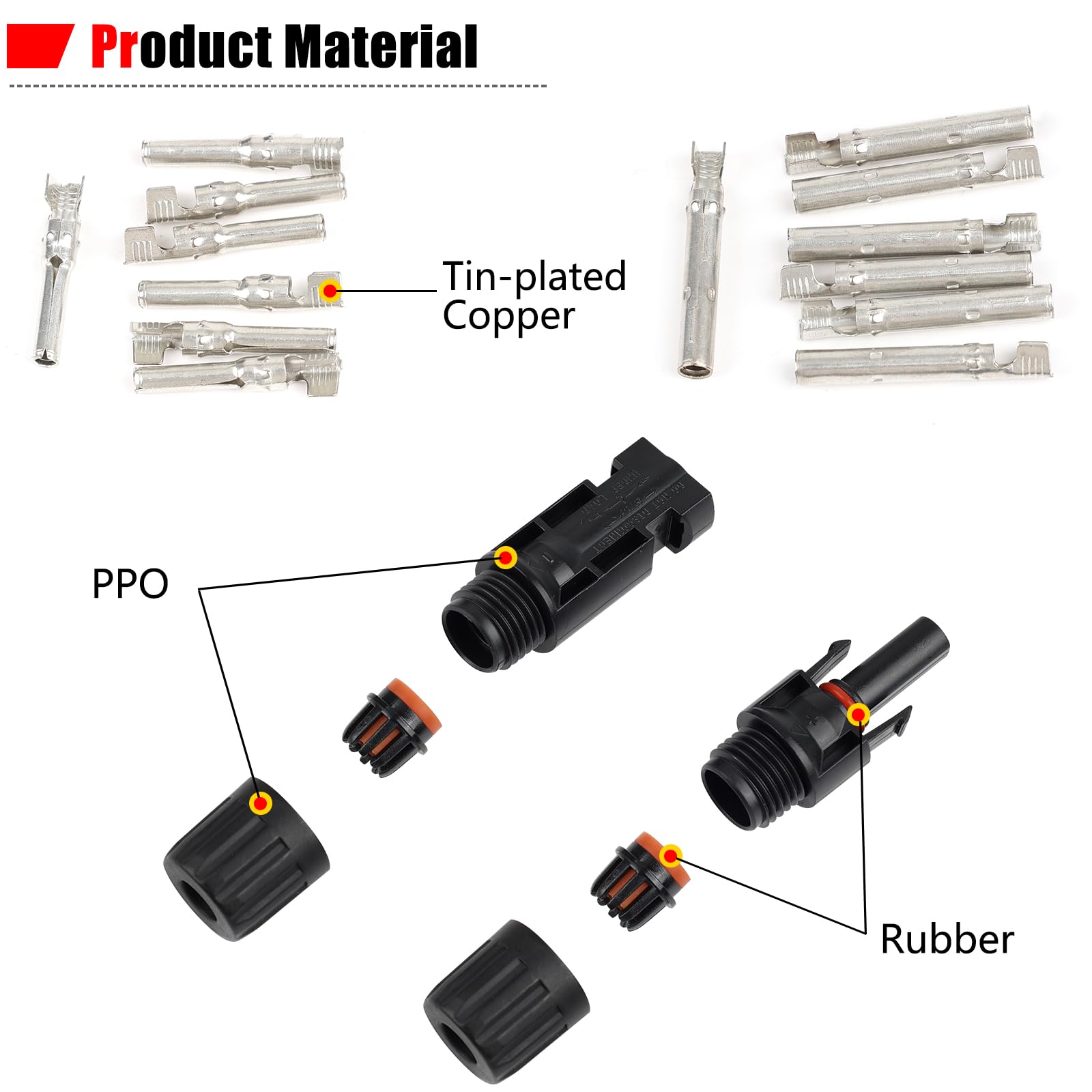 LEPITERY IP67 waterproof MC4 connectors protect outdoor wiring.