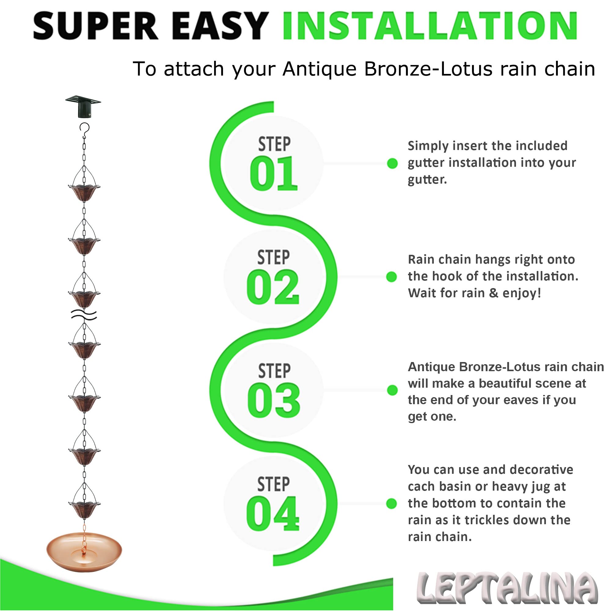 LEPTALINA length adjustment 8-5ft for customizable downspout length.