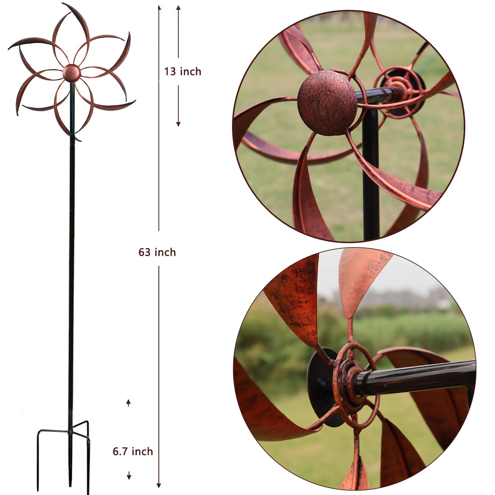 LERFUGI garden wind spinner glows in sun while rotating 360 degrees.