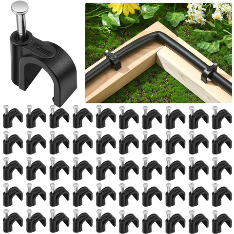 Leriton 100pcs drip irrigation clips secure 1/2 inch tubing lines.