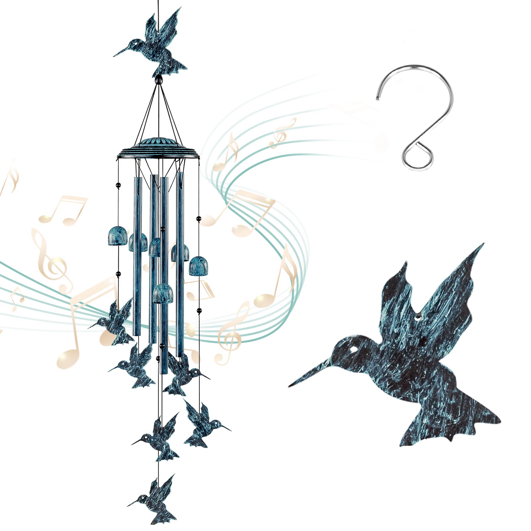 LESES hummingbird wind chime with four tubes and six bells enhances outdoor ambiance