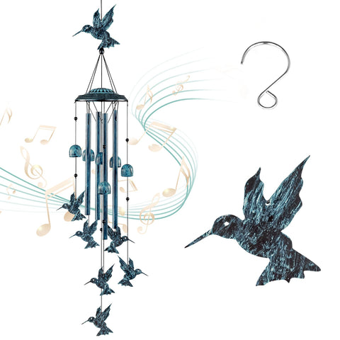 LESES hummingbird wind chime with four tubes and six bells enhances outdoor ambiance