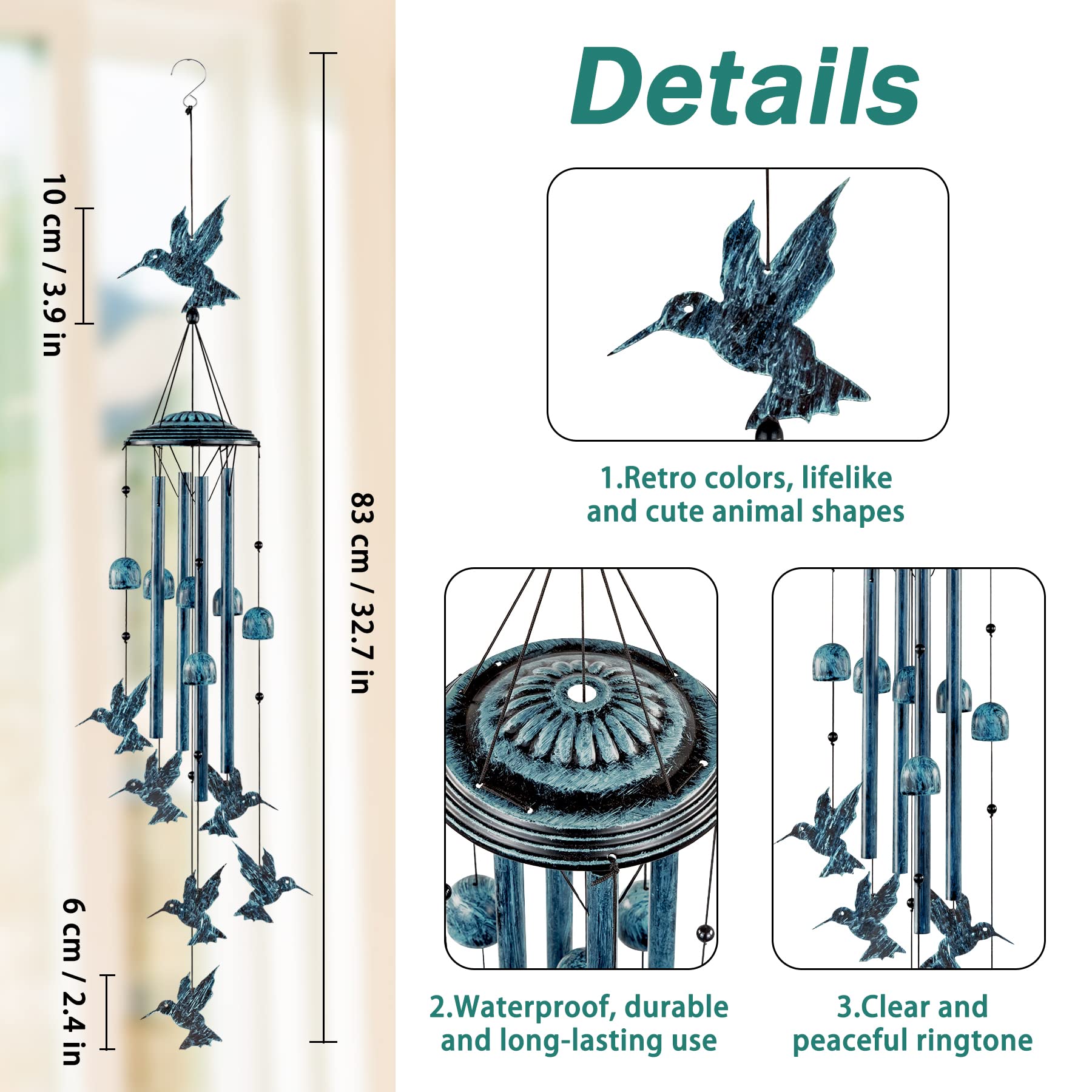LESES vintage copper green lacquer wind chime elevates porch decoration