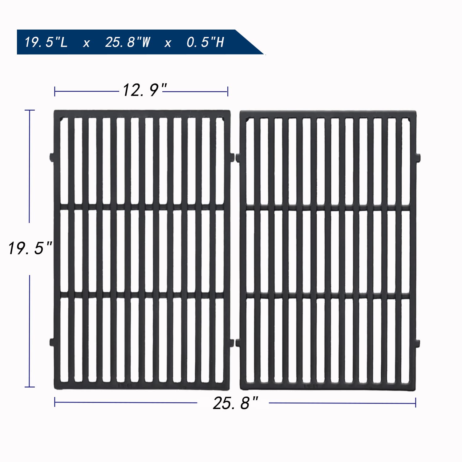 Leship two-piece cast iron grate set for Weber Genesis 300 Series grilling.