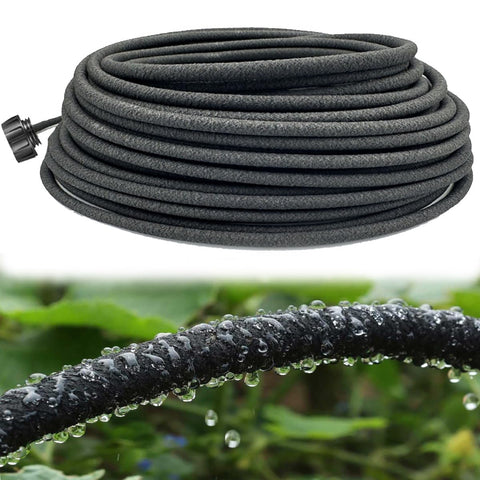 Lesimnky 1/4 inch soaker hose laid in a garden bed delivering even moisture