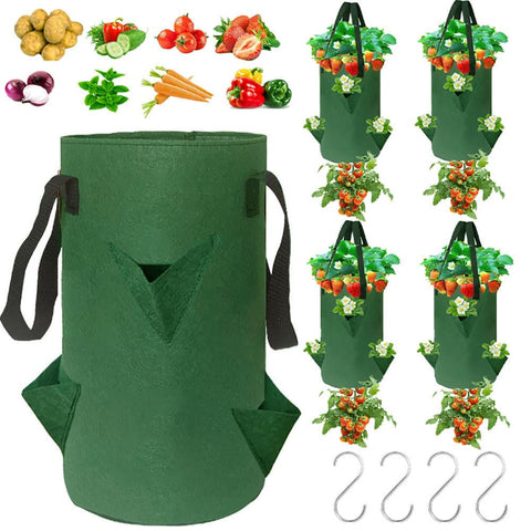 Lesimnky upside-down strawberry planter 4-pack setup for space-saving gardening outdoors.