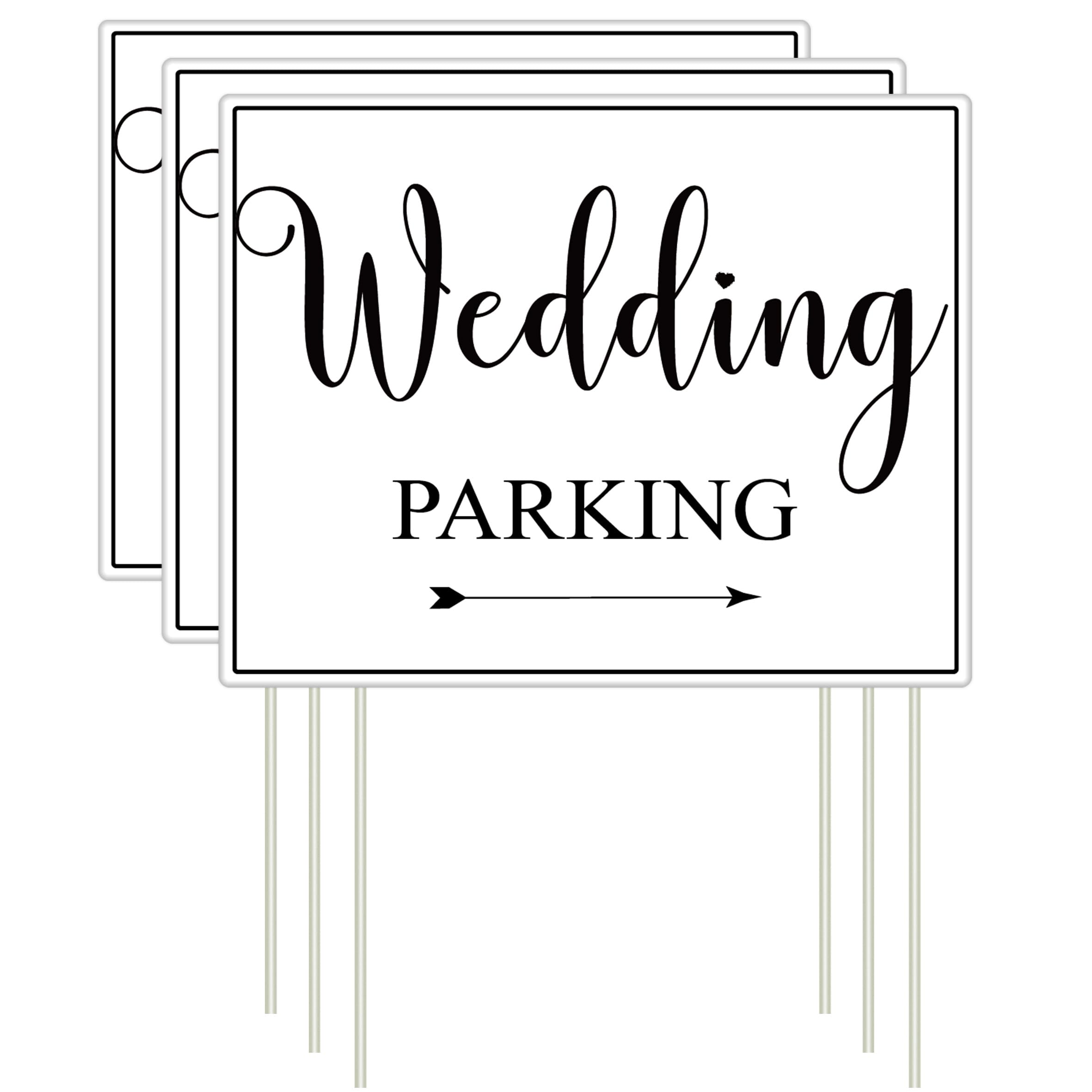 Lesnala 3pc double-sided wedding parking signs guiding guests outdoors.