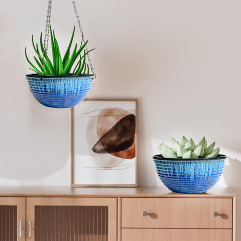 Lesoasis blue glaze adds color and greenery to any corner.