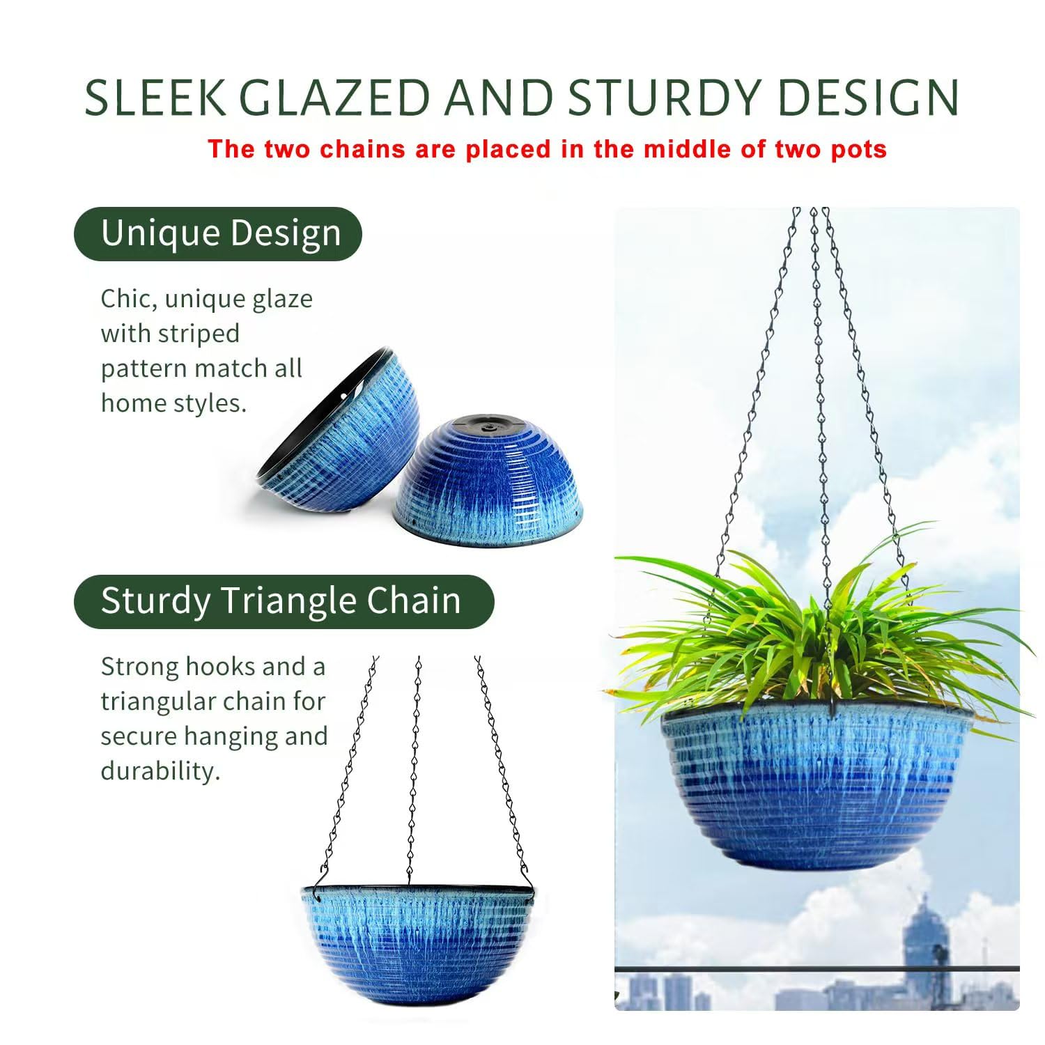 Lesoasis lightweight 3-chain planter frees space while staying sturdy.