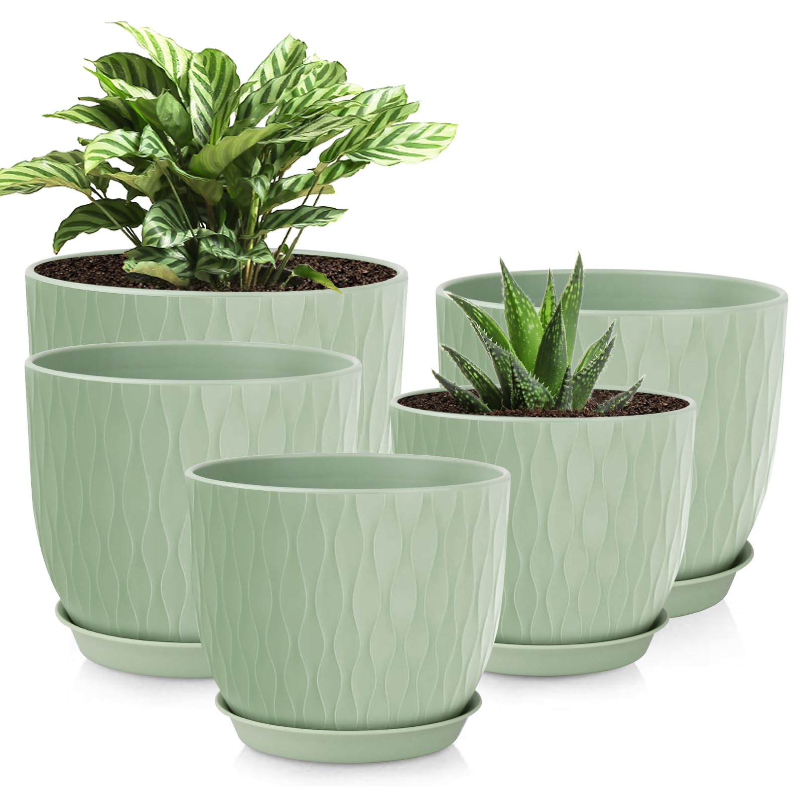 LESOASIS plant pot 10-inch ripple design, ideal for stylish indoor gardening.