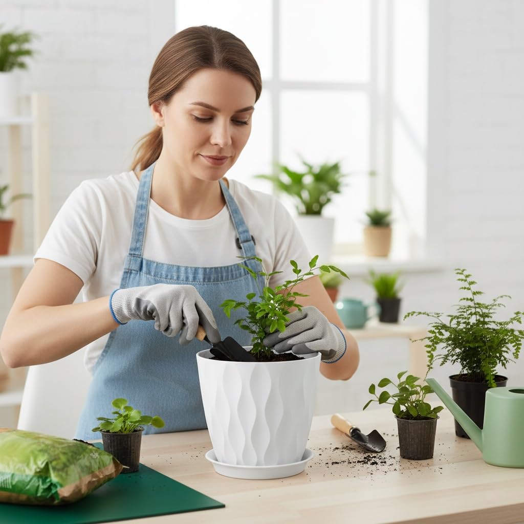 LESOASIS teal 8-inch pot provides stylish focal point for herbs.