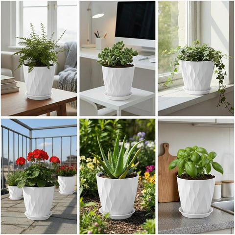 LESOASIS wave-texture 8-inch pot adds tactile interest for plants.