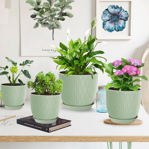 LESOASIS pot set for indoor-outdoor use with modern ripple texture.