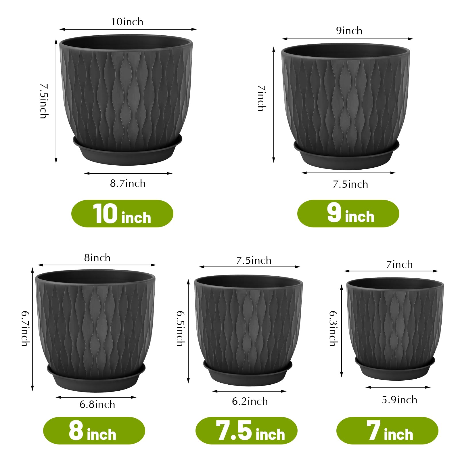 LESOASIS ripple-texture 9-inch plant pot ideal for herbs and small plants.