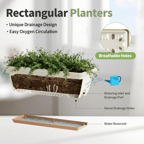 LESOASIS Window Box Planter 16in green brings fresh color to balconies and windowsills.