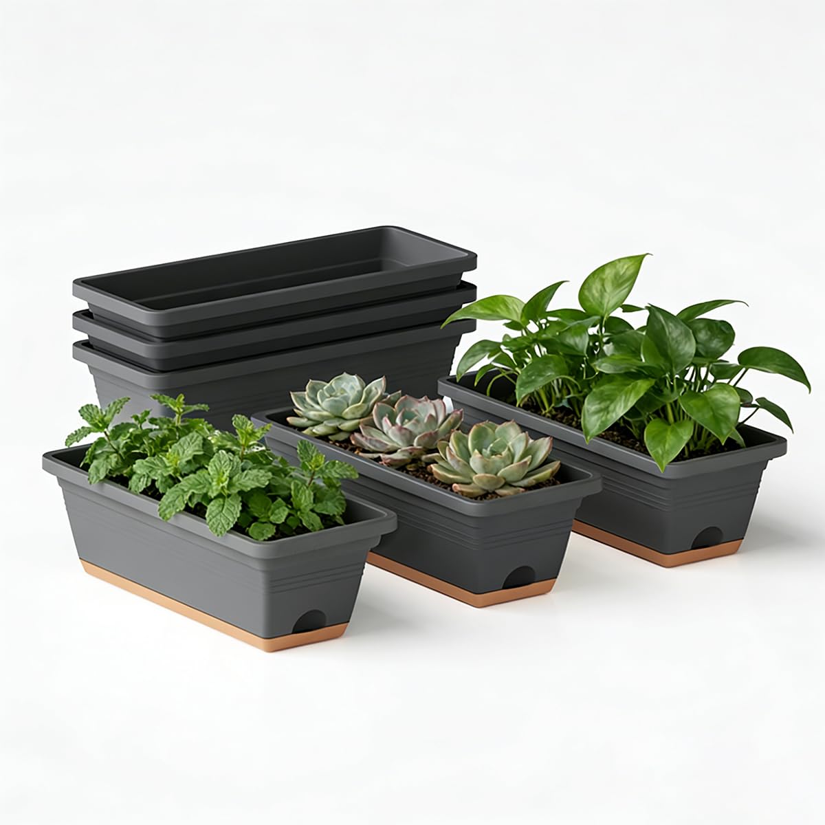LESOASIS window box planter front view in grey, ideal for compact windowsills