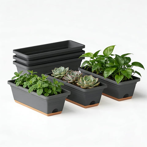 LESOASIS window box planter front view in grey, ideal for compact windowsills