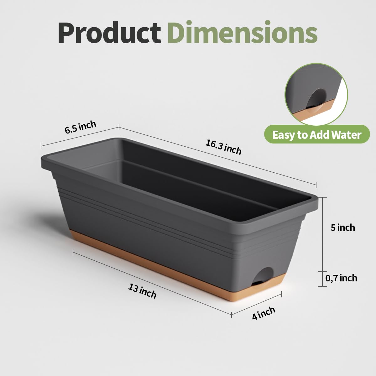 LESOASIS rectangular grey planter side view adds durable style to balcony gardens