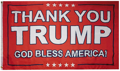 Let it Fly Thank You Trump flag fluttering in breeze for outdoor display.