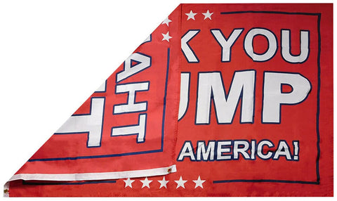Let it Fly Thank You Trump flag header brass grommets close-up for hoisting.