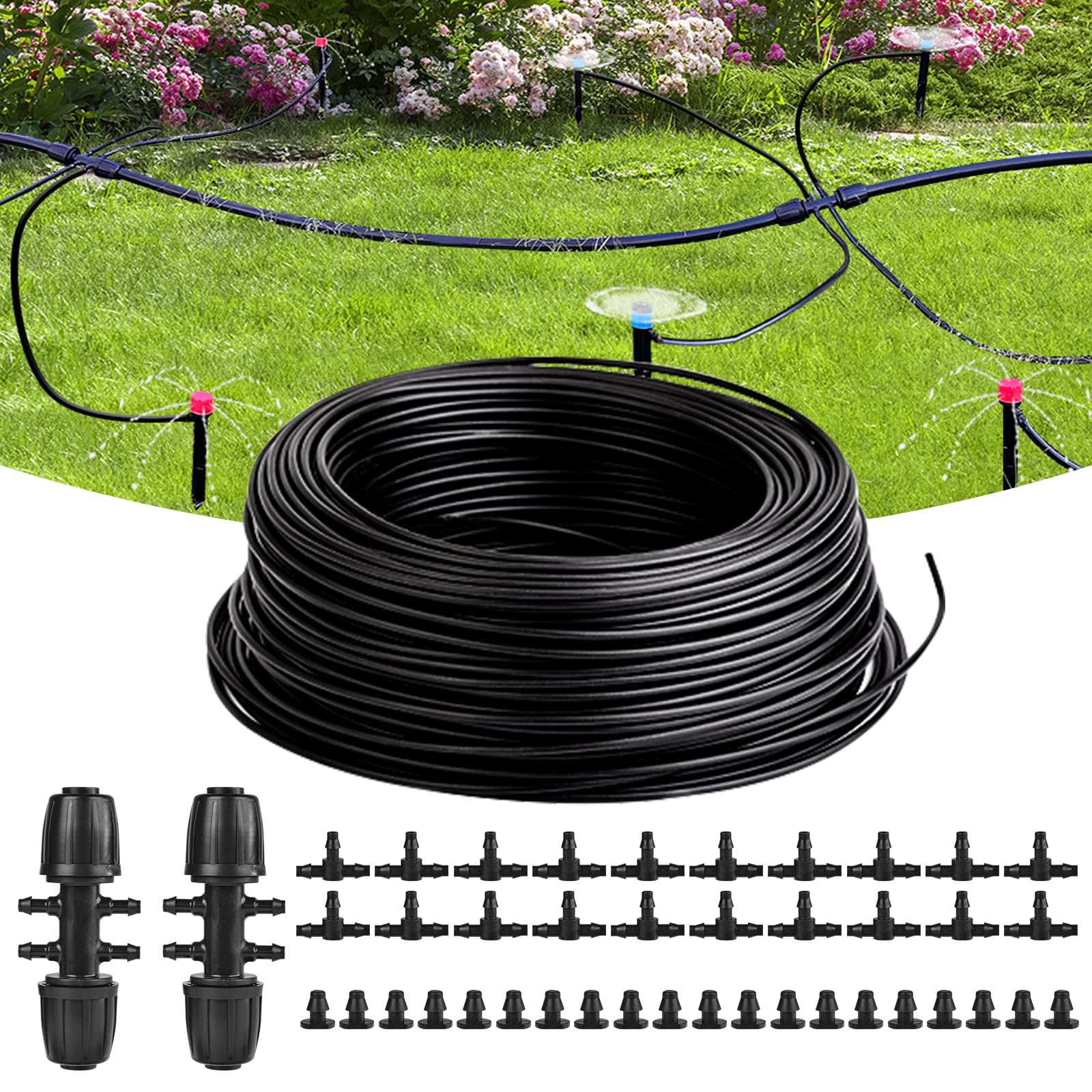 Letesult 100ft drip tubing coiled for easy garden setup and efficient watering.