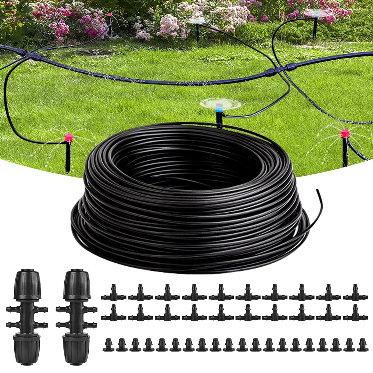 Letesult 100ft drip tubing coiled for easy garden setup and efficient watering.