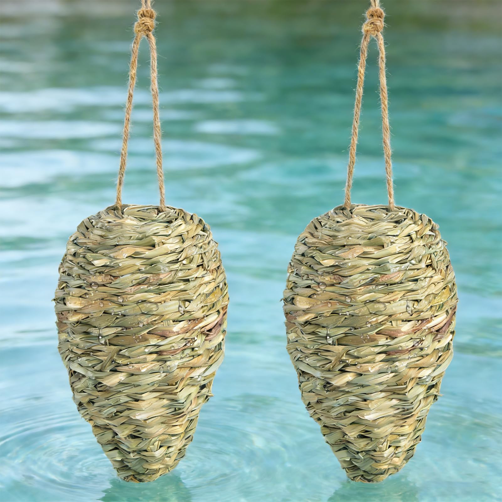 letesult two-pack woven reed wasp nest decoy deters wasps outdoors.