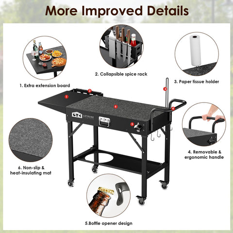Leteuke work surface supports a 31-inch grill on a sturdy carbon steel top