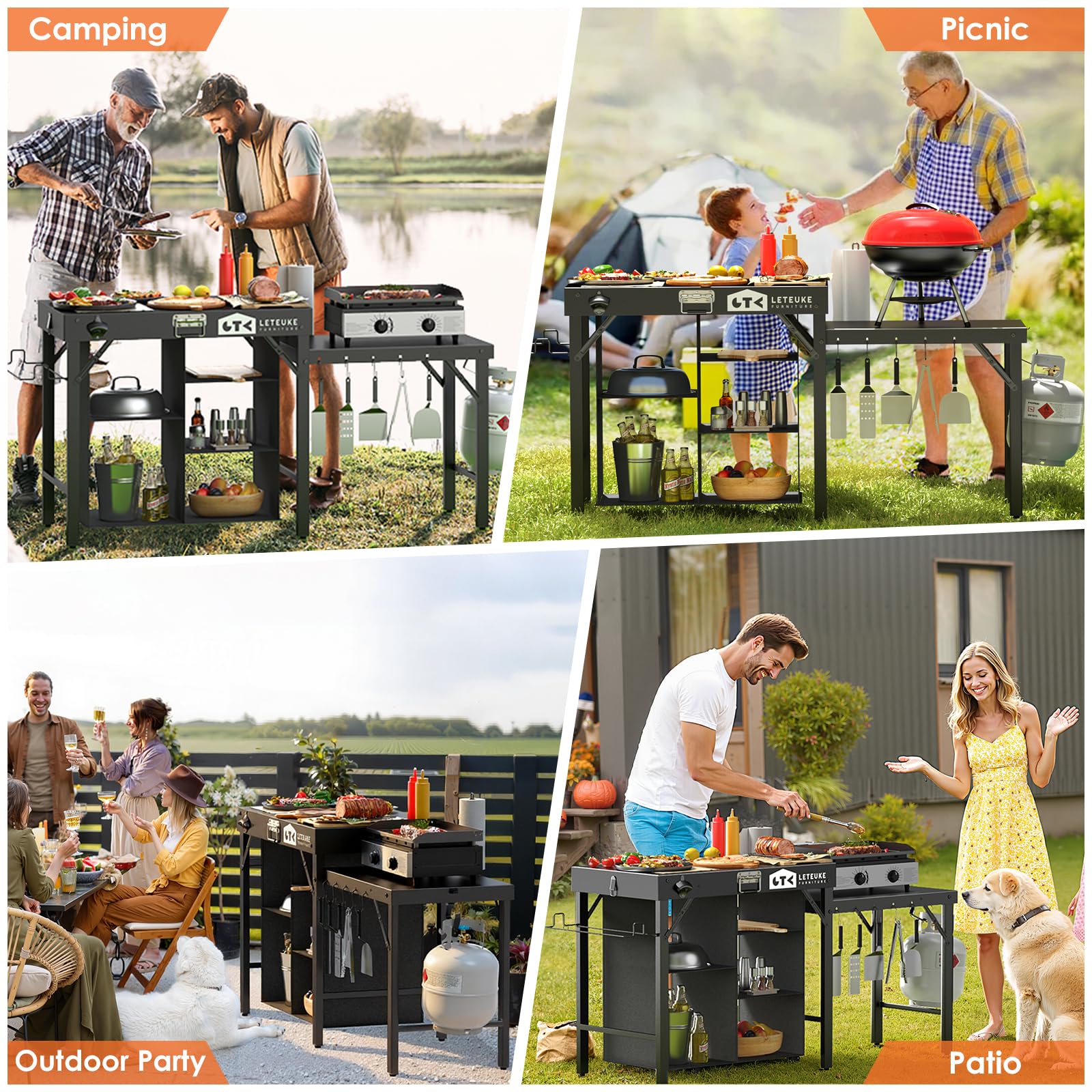 Leteuke grill table fits Blackstone and Ninja grills securely.