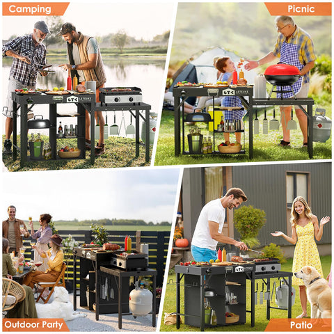 Leteuke grill table fits Blackstone and Ninja grills securely.