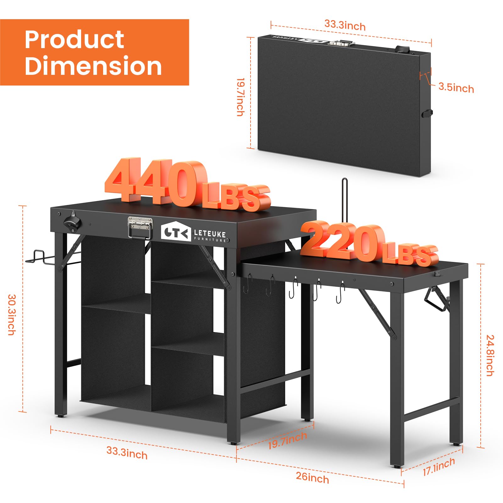 Leteuke grill table folding portability for easy carrying.