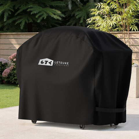 Leteuke pizza oven cart cover side view shows weatherproof coverage for outdoor use.