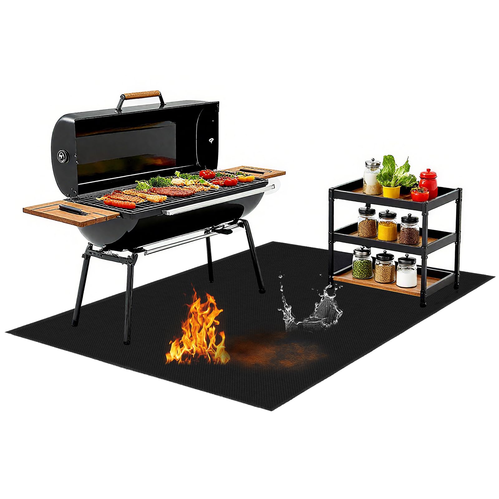 LETITIN under grill mat provides 70x48 coverage to protect decks from grease and embers.