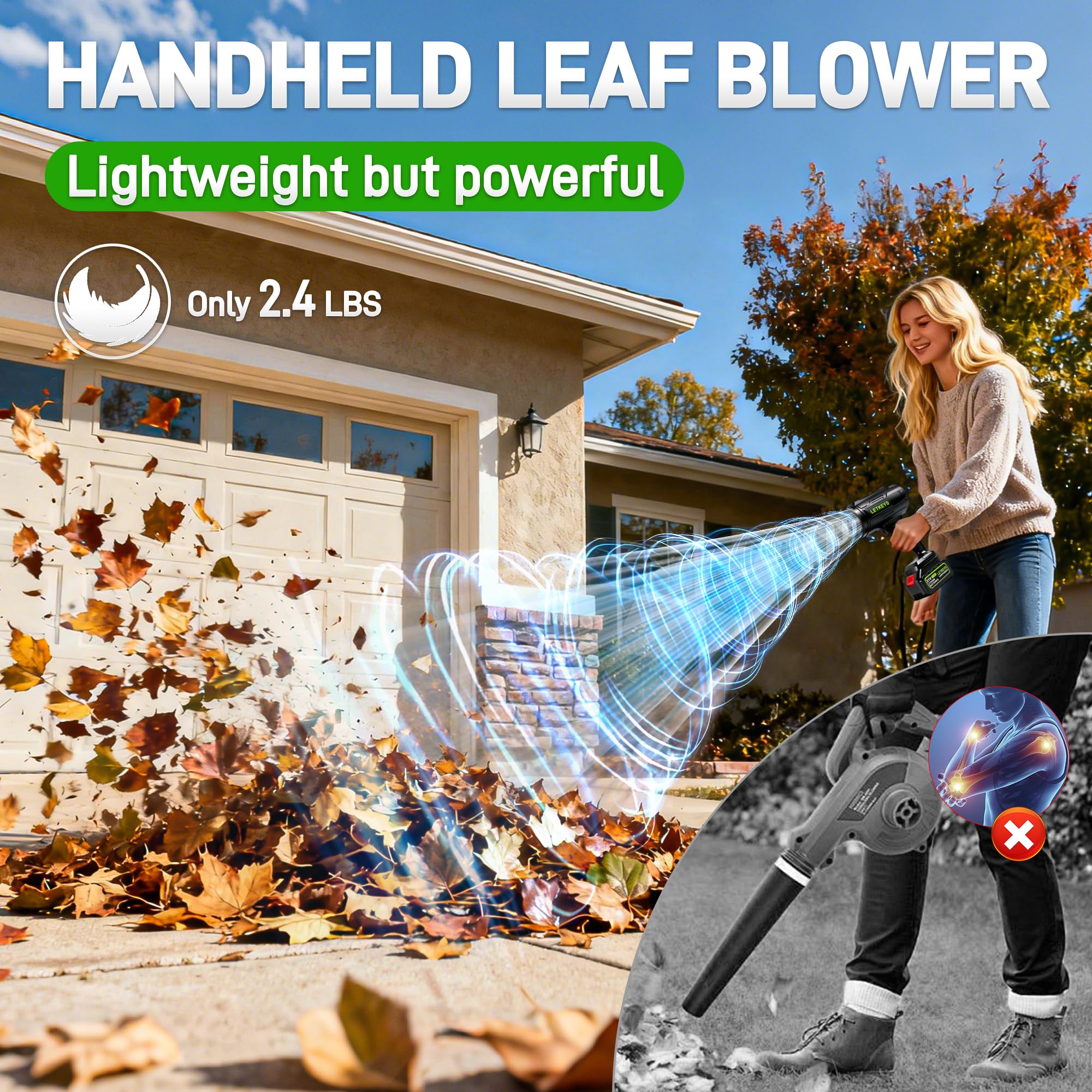 Nozzle attachment on LETKEYS blower enables precise cleaning around beds and furniture.
