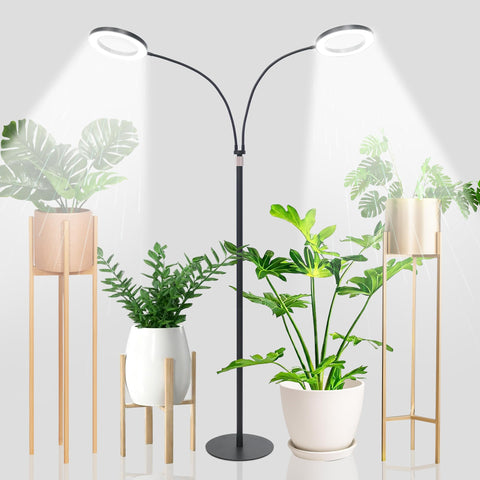 LETKEYS dual-head grow light front view with broad coverage.