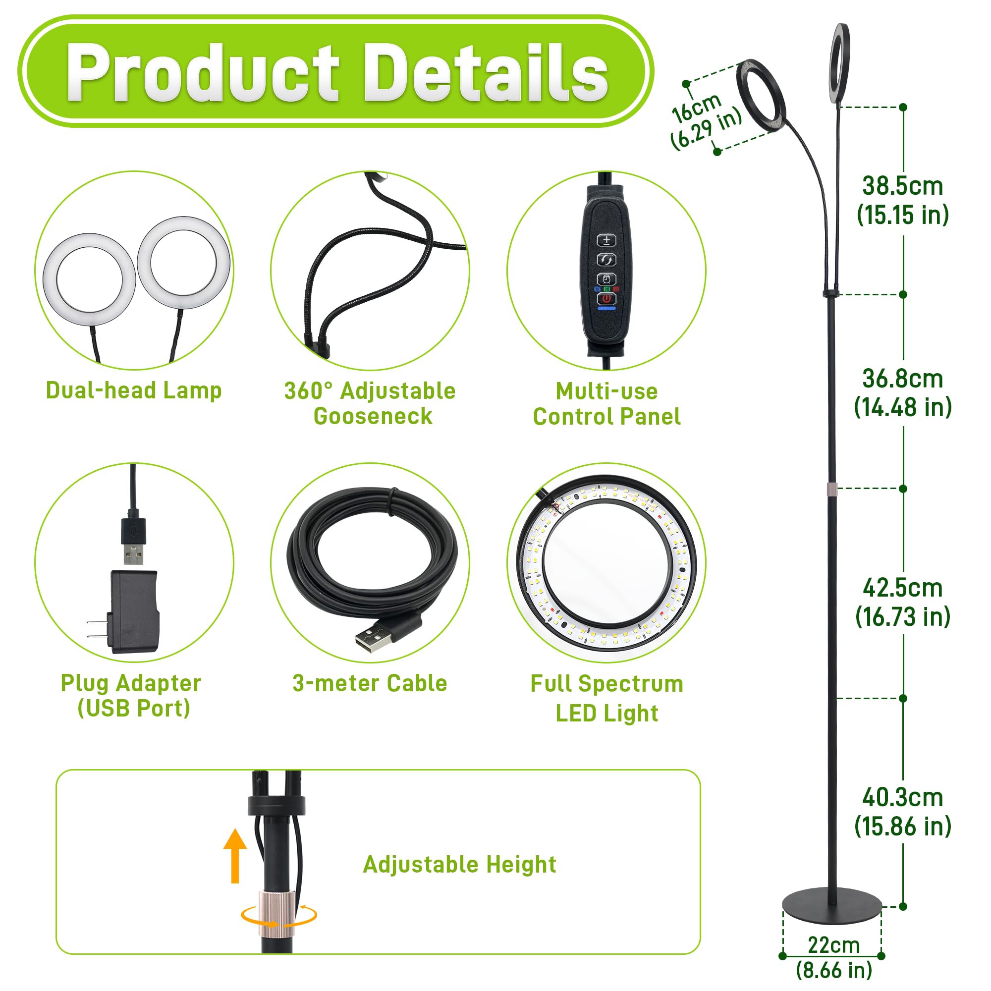 LETKEYS stand and gooseneck show adjustable height for placement.