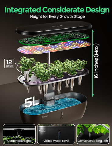 LETPOT 12-pod garden with herbs on kitchen counter
