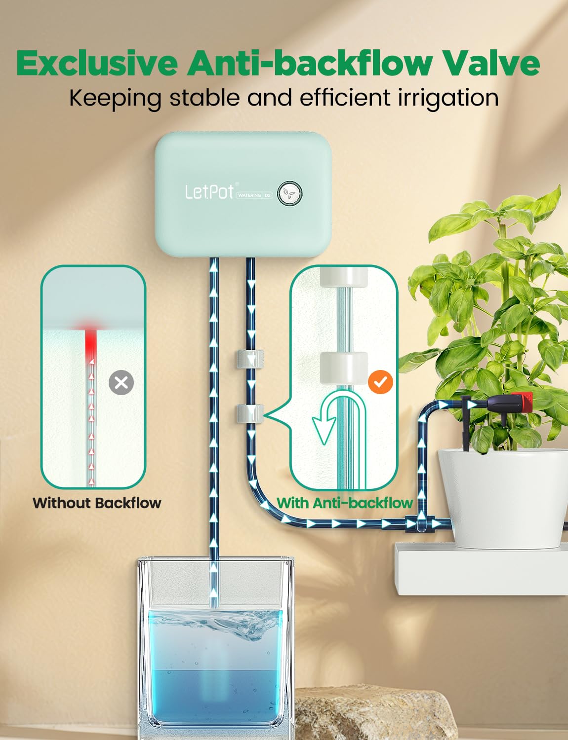 LetPot spiral lock maintains water pressure for steady irrigation