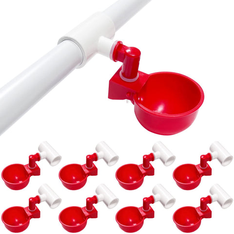 LetsFix chicken water cups with tee in 8-pack for leak-free coop watering