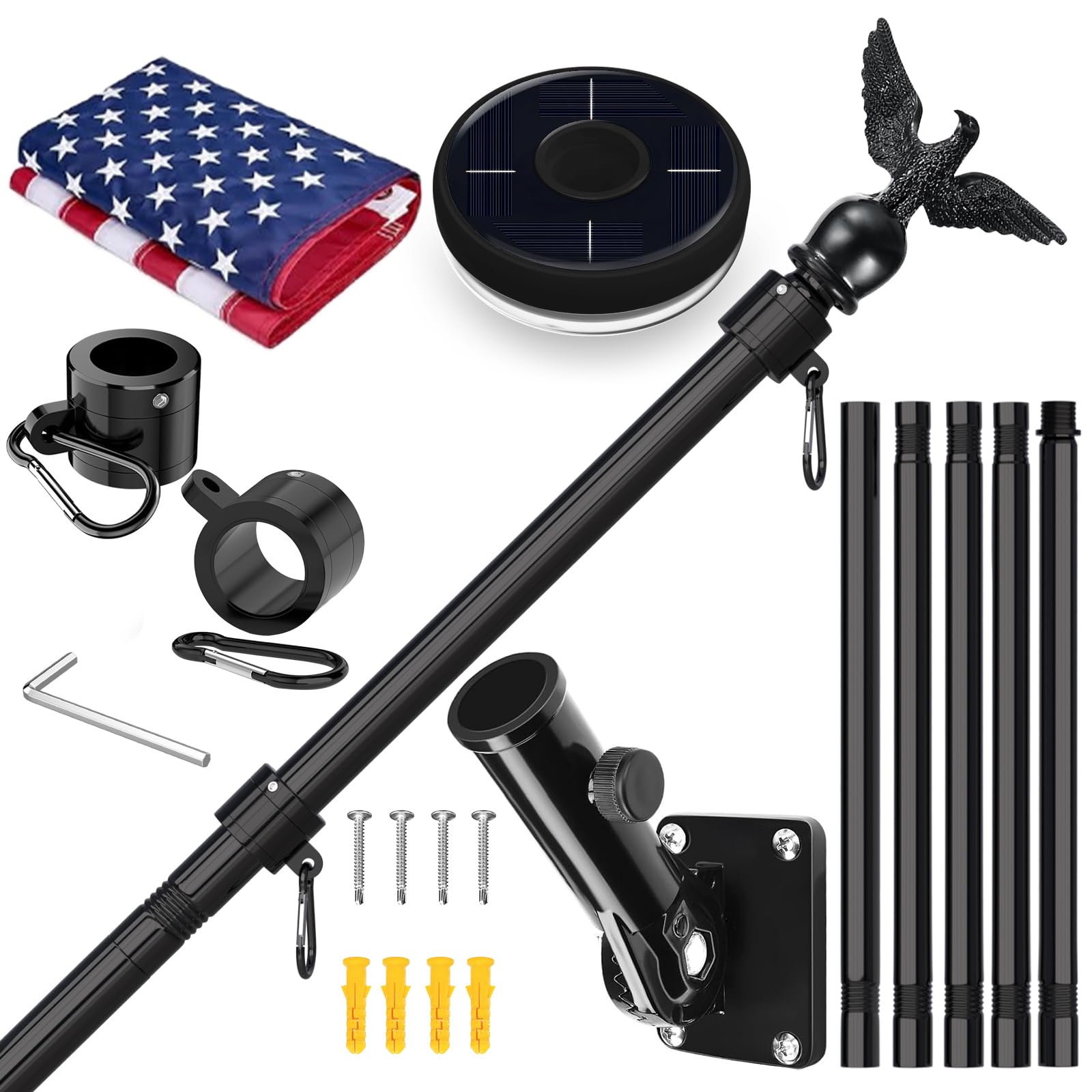 LETSTRY 6ft black flag pole kit installed on exterior wall for sturdy outdoor display