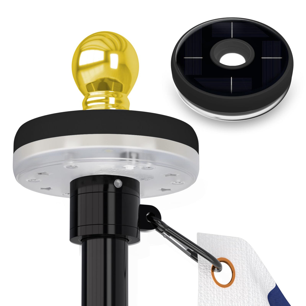 LETSTRY solar flag pole light mounted on the pole at night for bright visibility.